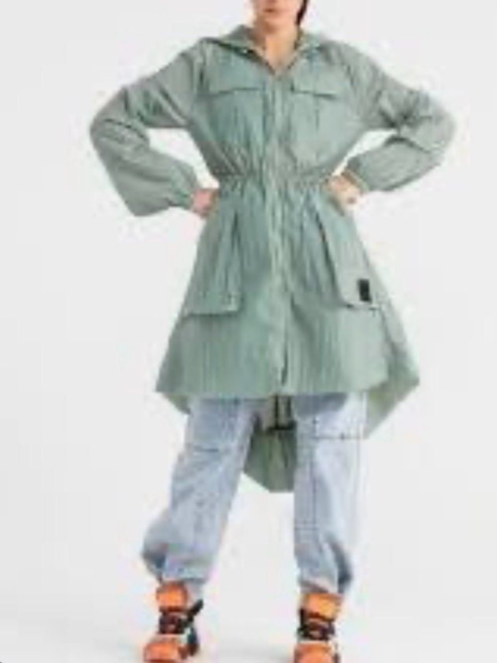 VDR Light Sage Hooded Raincoat Jacket New